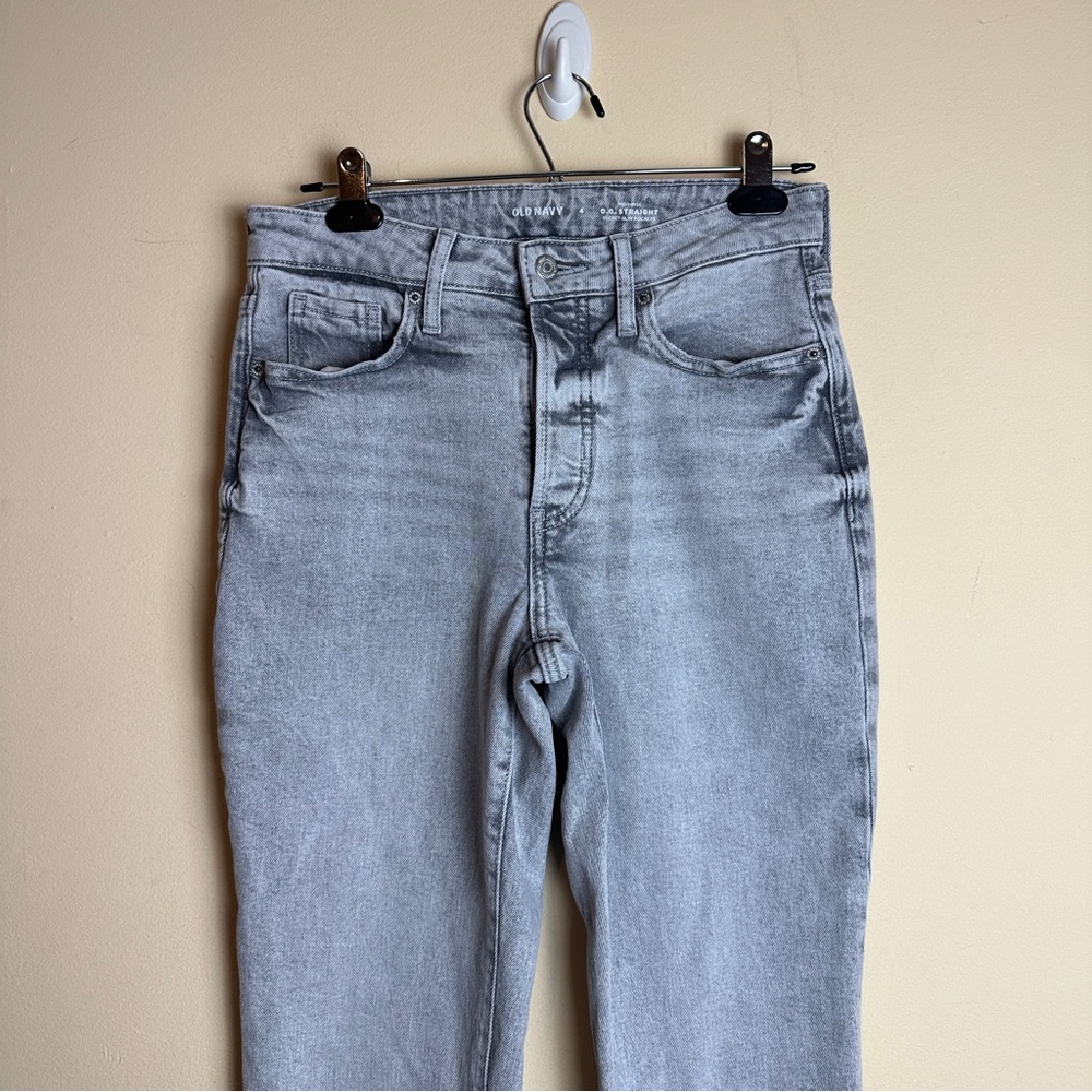 Old Navy OG Straight High Rise Button Fly Gray Denim Jeans Women’s Size 4 - Picture 3 of 15